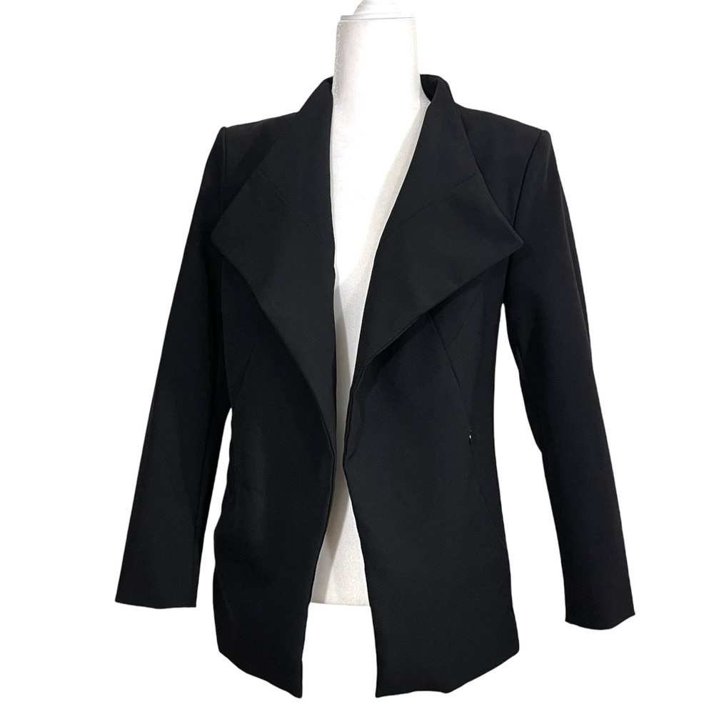 Black Label by Chico’s Black Architect Open Blazer Professional Minimalist